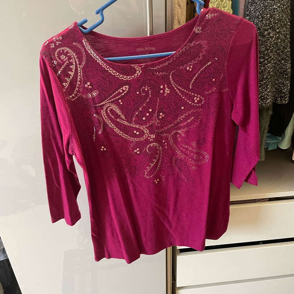 White Stag Magenta Embellished Top